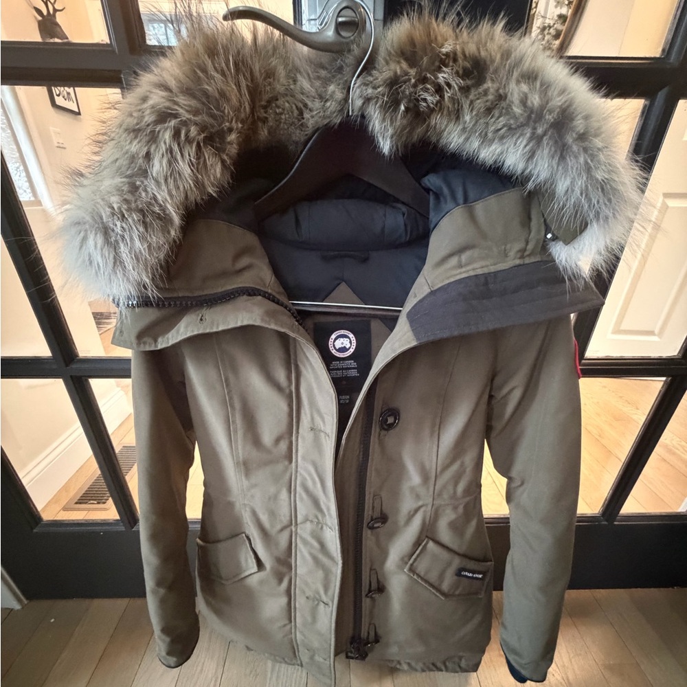Canada Goose Olive Green Puffer Jacket with Fur Hood
